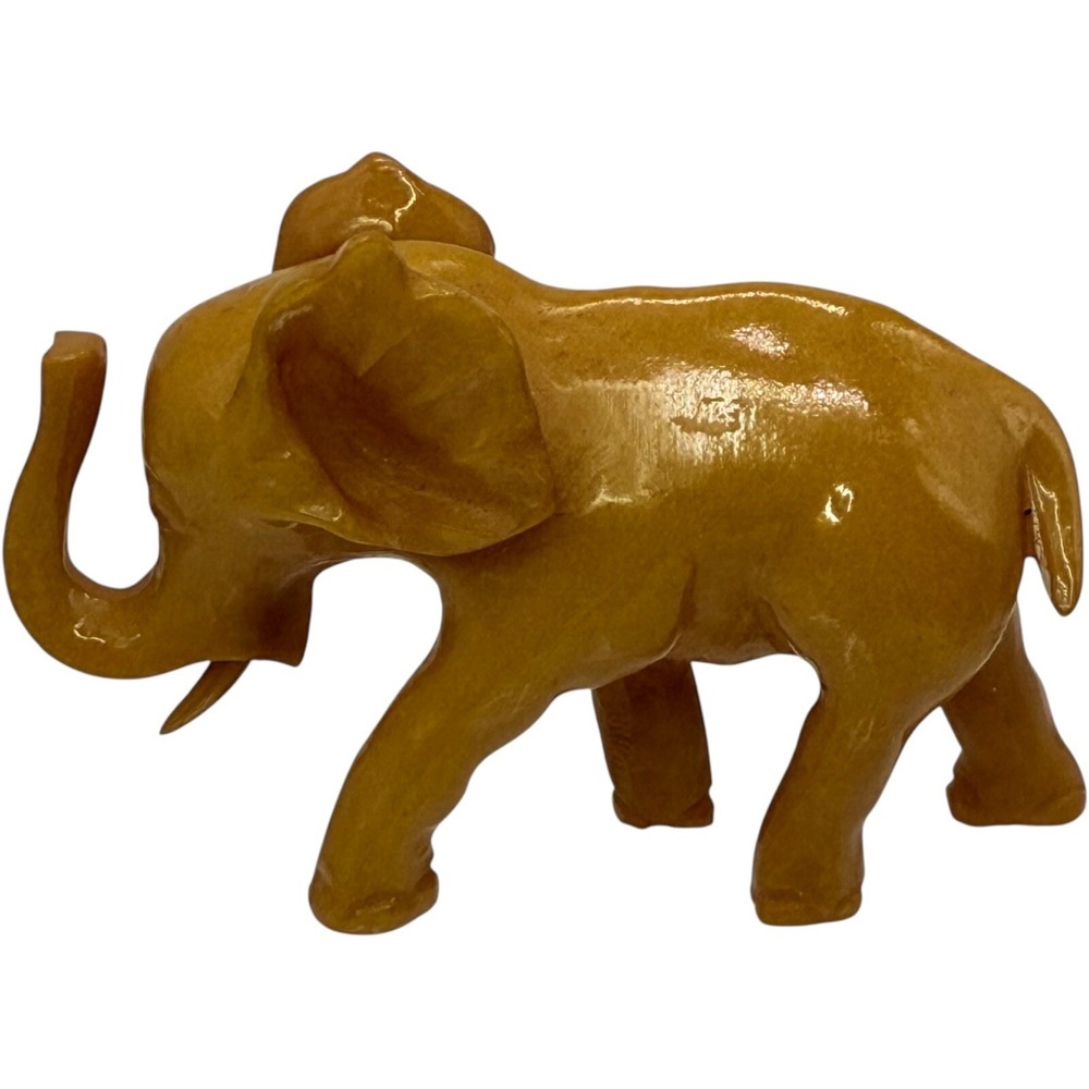 Unbranded Elephant Figurine Statue Yellow Glossy Trunk Up Vintage Style Decor